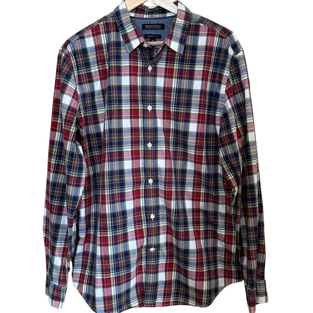 Banana Republic 100% Cotton Plaid Button Down Shirt Grant Fit Mens XL